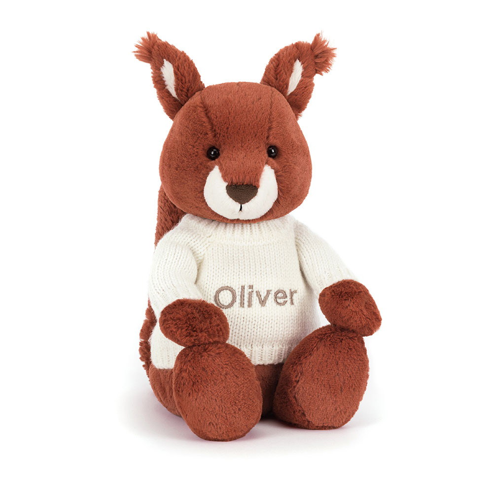Bashful Squirrel with Personalized Cream Jumper