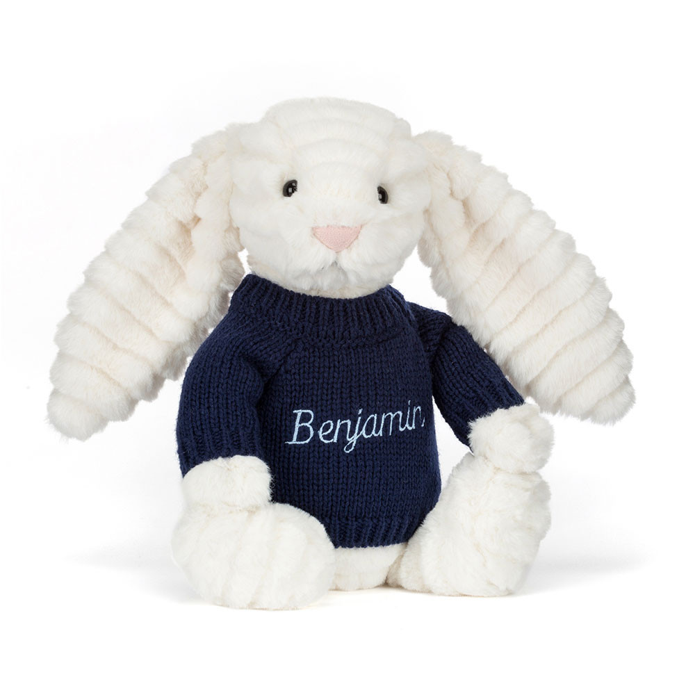 Bashful Luxe Bunny Nimbus with Personalized Navy Jumper