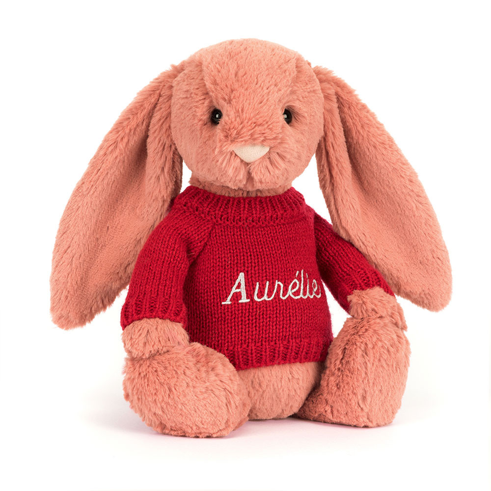 Bashful Sorrel Bunny with Personalized Red Jumper